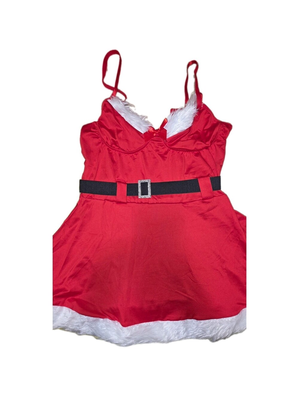Santa Claus Christmas Costume Dress w/ Belt Faux Fur Trim Red/White/Black L
